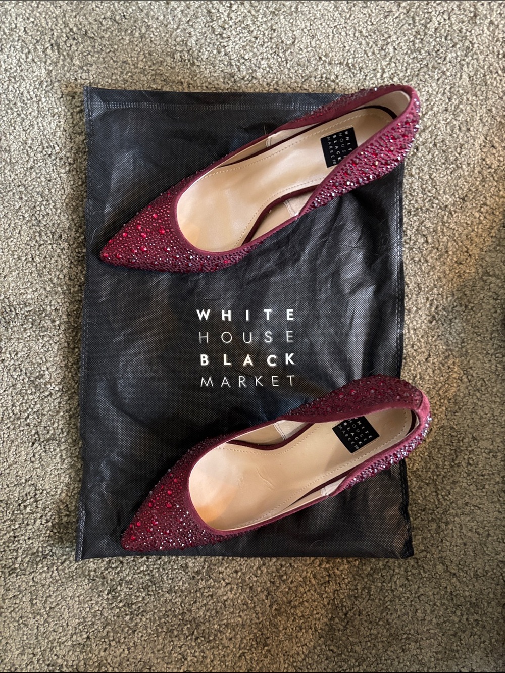 White House Black Market Red Jeweled Pointed-Toe mid-heel pump  6.5.